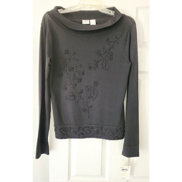 EMMA JAMES-Black-Beaded-Knit-Pullover-Cowl Neck-SIZE M-NWT - Picture 4 of 12